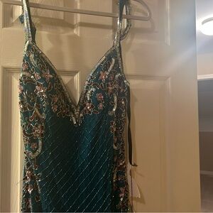 Primavera Couture Teal and Pink Backless Dress